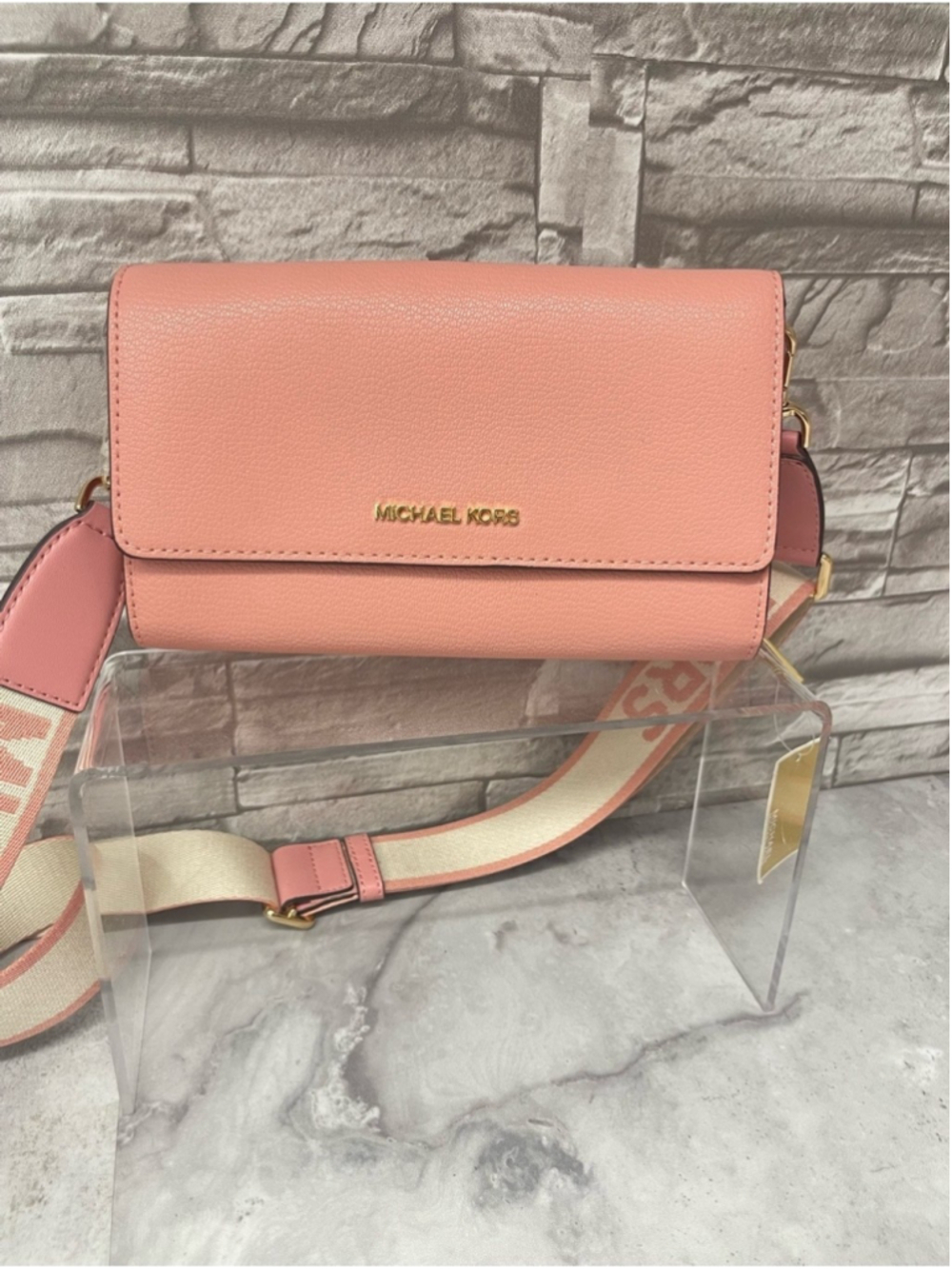 Michael Kors Large Leather Zip Around Wallet Crossbody Primrose Pink